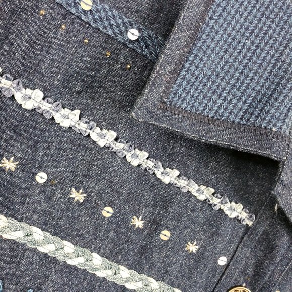 Koret City Blues Women's Embroidered Sequined Denim Blue Jean Cotton Coat Jacket - Picture 4 of 11